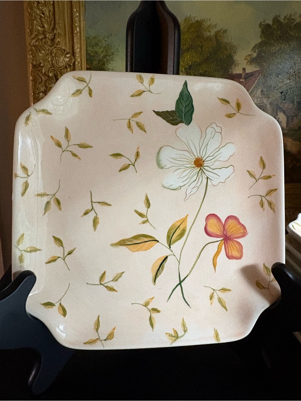 Harry & David Peachy Floral Appetizer Plates w/ Notched Corners Set of 4